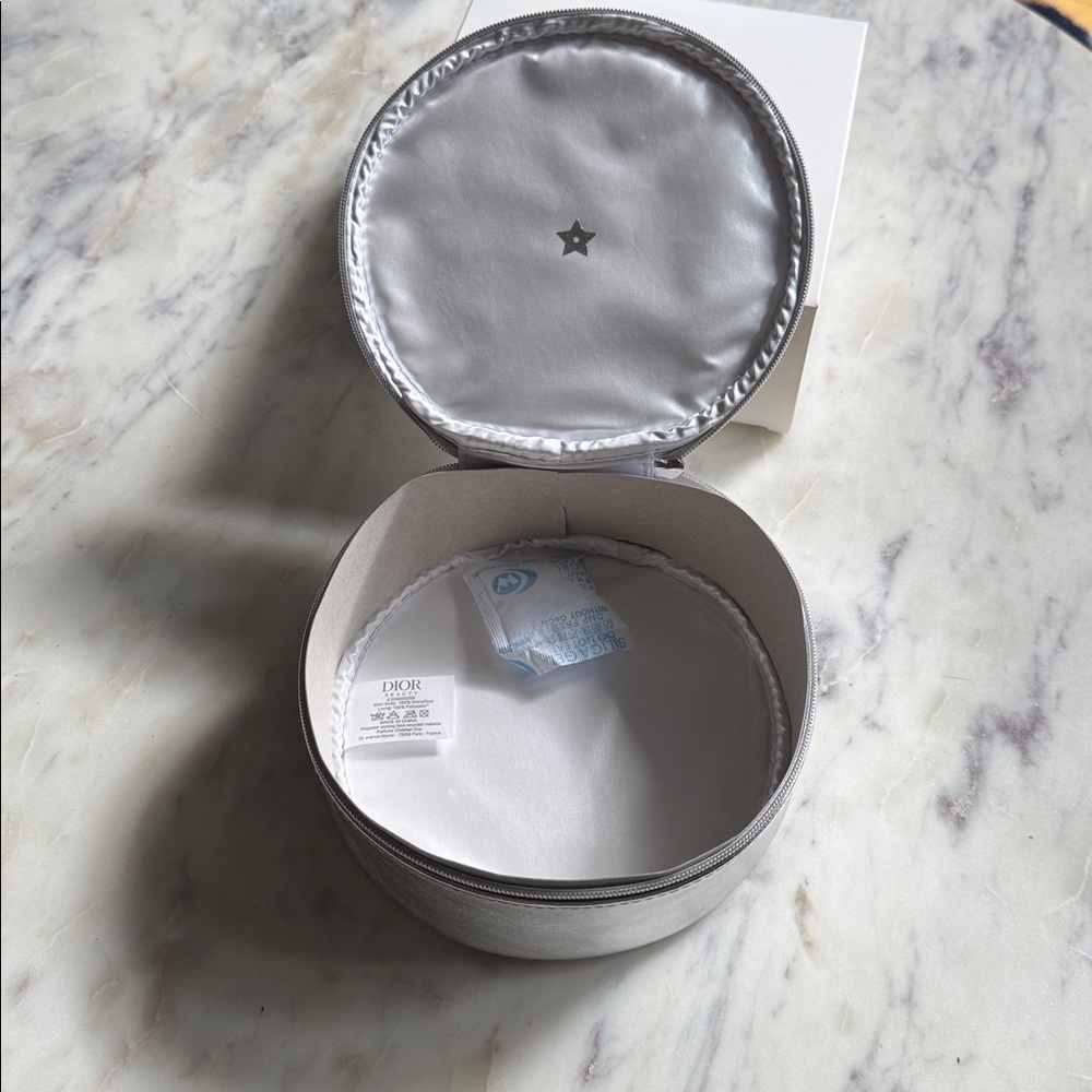Dior // Silver Leather Round Pouch Vanity Case - Picture 3 of 5